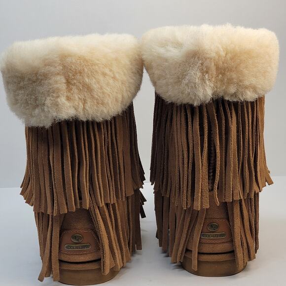 Koolaburra UGG 8M Haley Shearling Fringe Boots Tan Sheepskin Suede Winter Boho - Picture 6 of 11